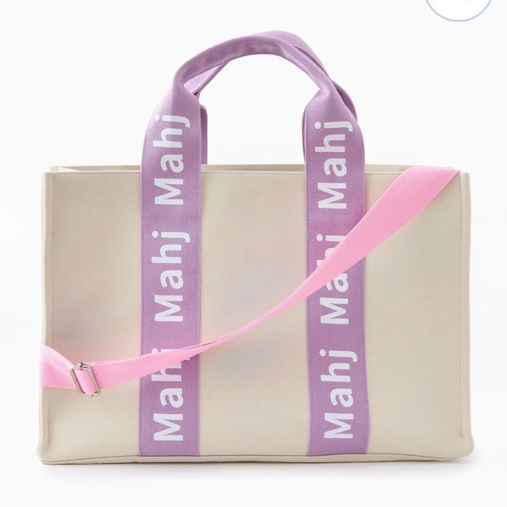 Oh My Mahjong Canvas Tote Bag Lilac with Pink Crossbody
